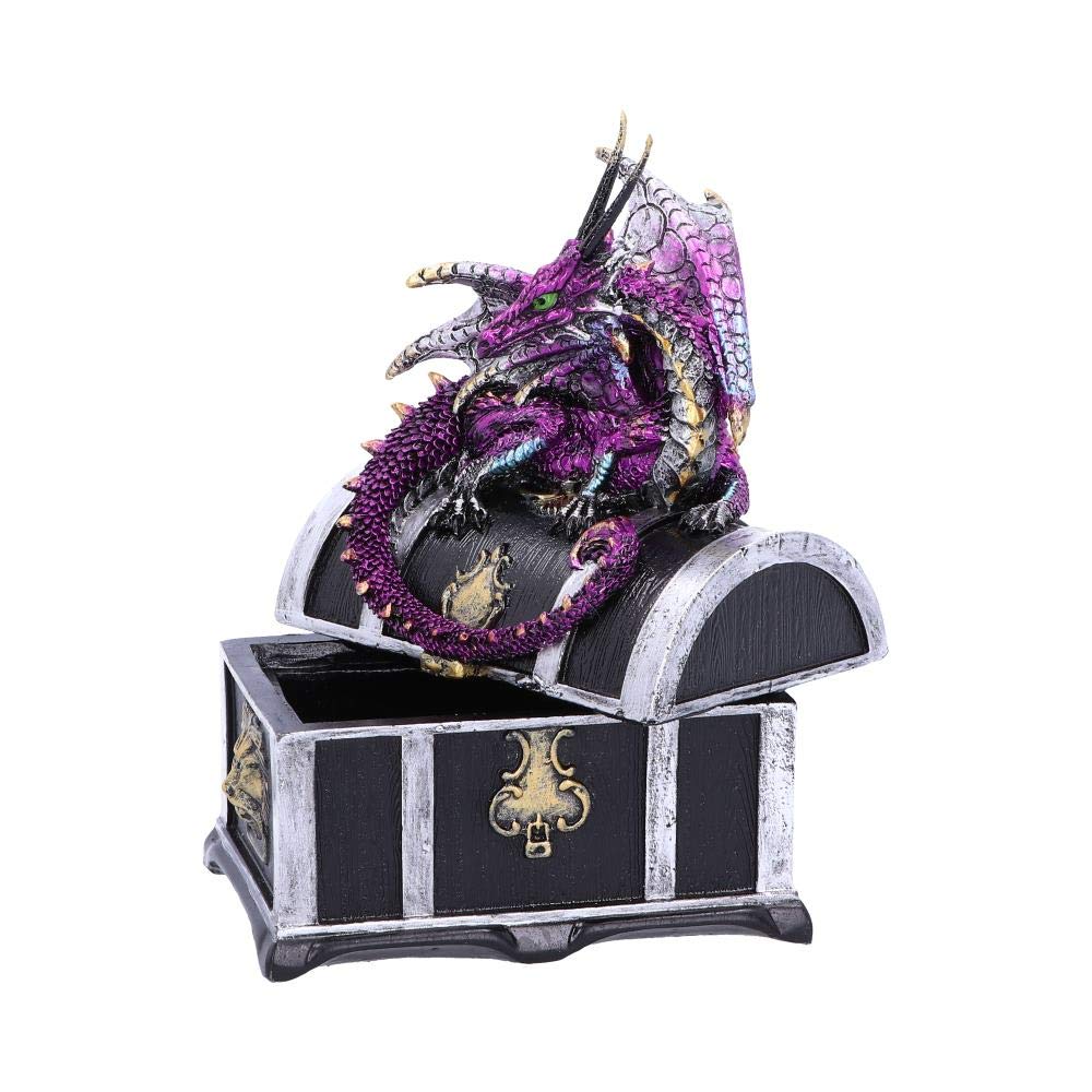 Reptilian Riches Dragon Sitting on a Treasure Chest Storage Box 15cm
