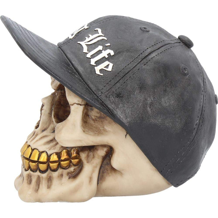 Thug Life Skull with Gold Teeth and Baseball Cap Figurine 15.8cm