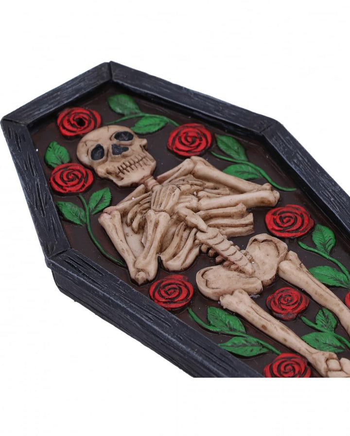 Rest in Roses Skeleton Coffin Incense Burner 21.5cm