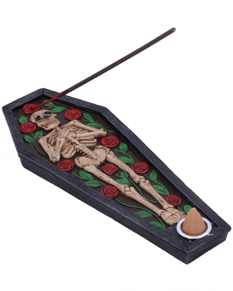 Rest in Roses Skeleton Coffin Incense Burner 21.5cm