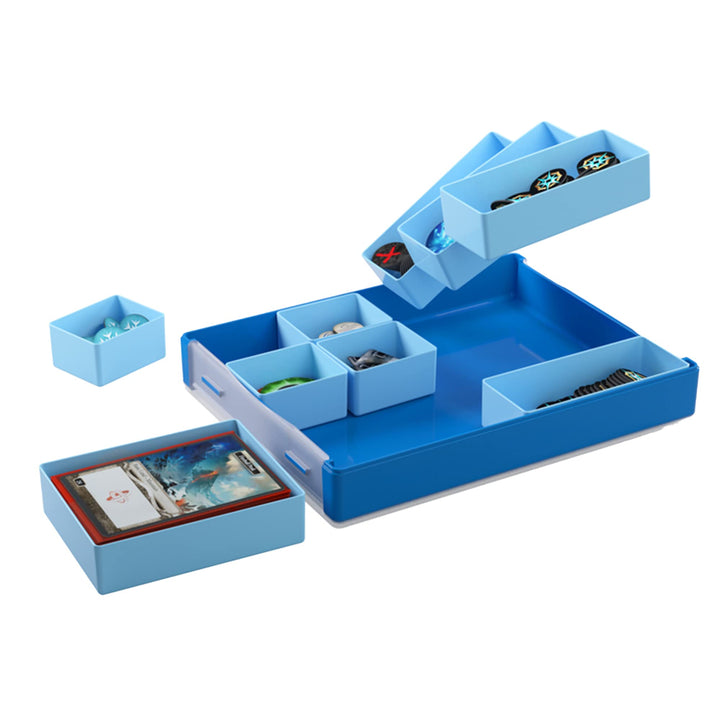 Token Silo Convertible | Store and Organize Board Game Tokens | 9 Removable Trays in 3 Different Sizes | Stackable Token Box | Convenient Space-Saving Design | Blue Color | Made by Gamegenic