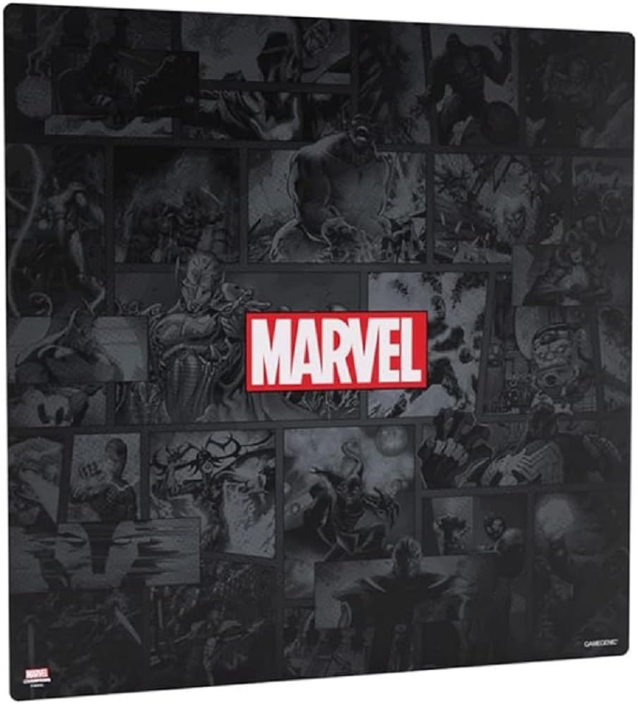 Marvel Champions Marvel Black Prime Game Mat XL | Slip-Resistant 27.5" by 27.5" Rubber Mat | Designed for Use with Marvel Champions The Card Game and Other TCGs and LCGs | Made by Gamegenic