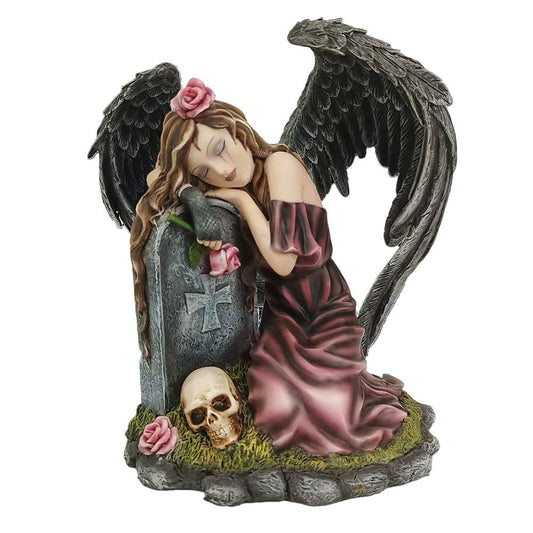 Lost Love Mourning Angel Figurine with Gravestone and Roses 29cm 1