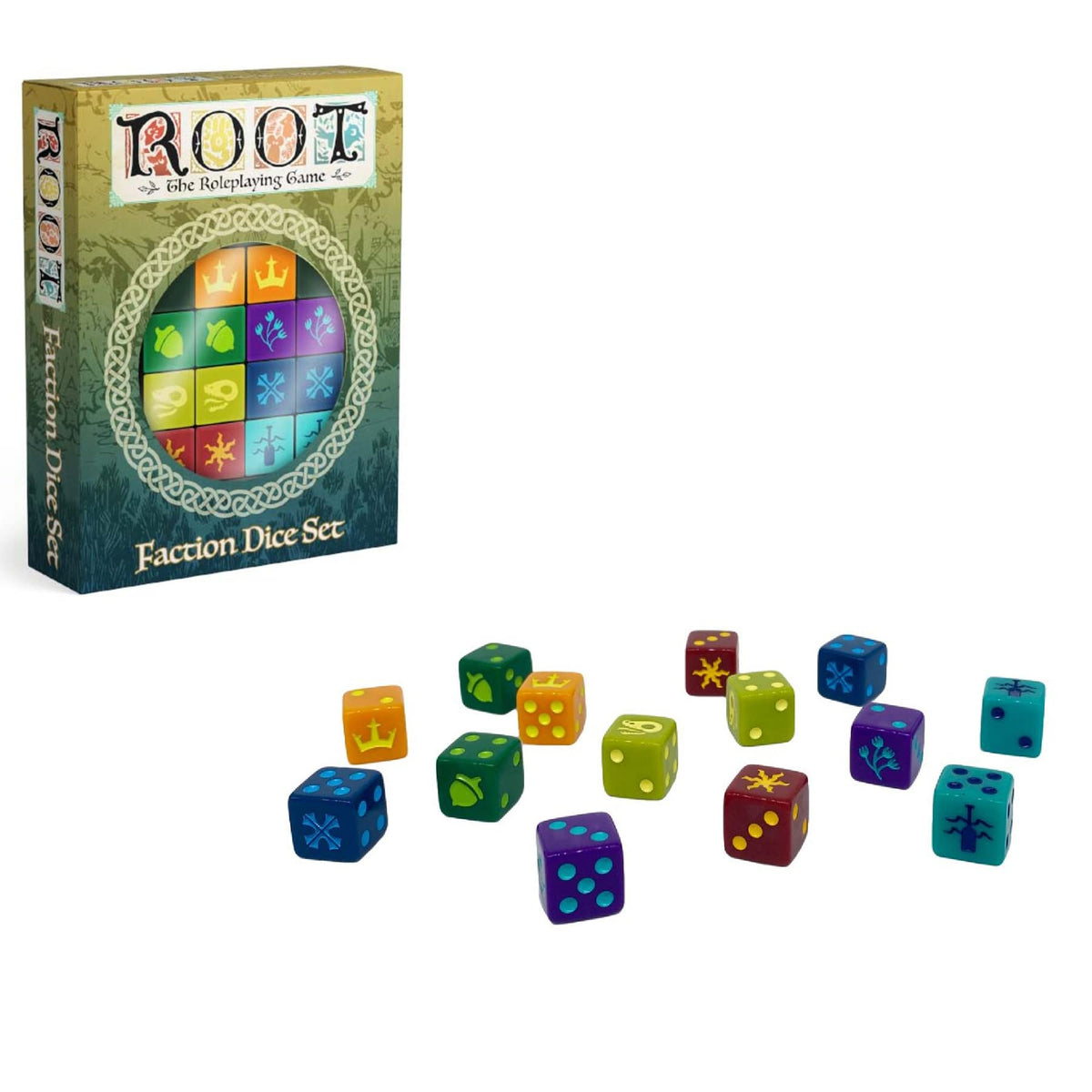Magpie Games Dice Set for Root: The Roleplaying Game, 14 Six-Sided Dice Engraved with 7 Woodland Factions, Tabletop Fantasy Adventure 3
