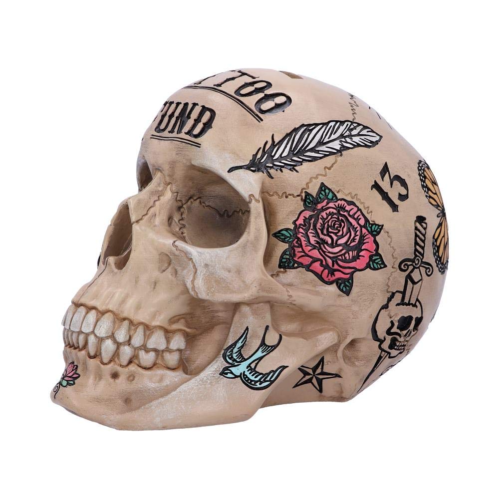 Natural Bone Coloured Traditional Tribal Tattoo Fund Skull Money Box 15cm 3