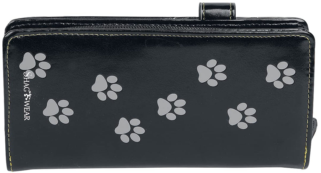 Black Lucky Cat Purse Embossed Eye Tail Wallet Large 18.5cm