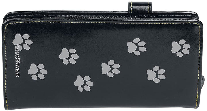 Black Lucky Cat Purse Embossed Eye Tail Wallet Large 18.5cm