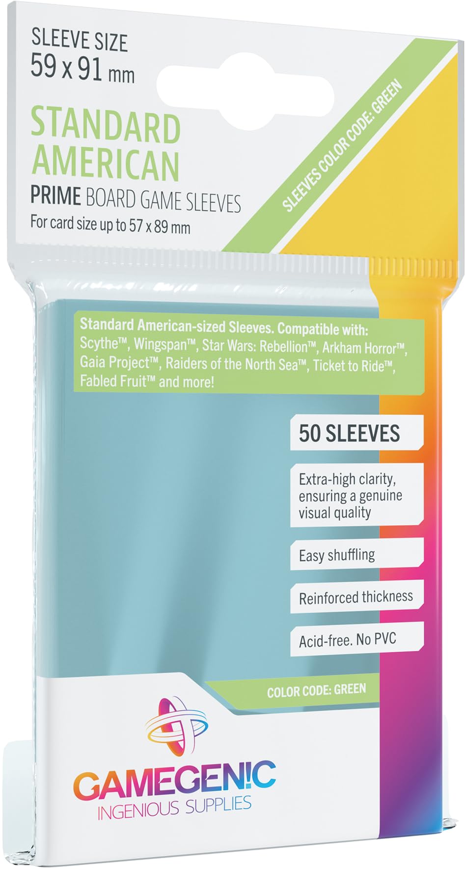 GAMEGEN!C Gamegenic 50 Pack 59 x 91 mm Green Standard American Prime Board GameSleeves 1