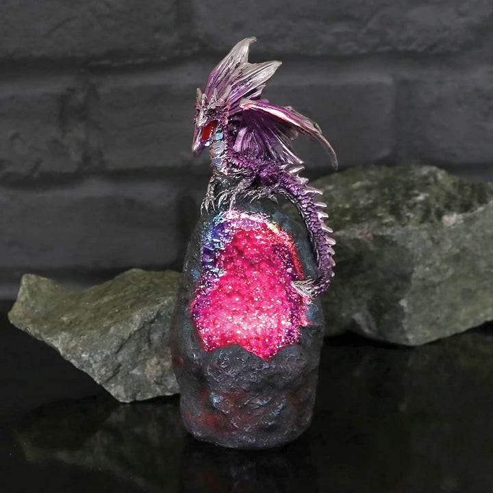 Amethyst Crystal Geode Protecting Dragon Figure Guard