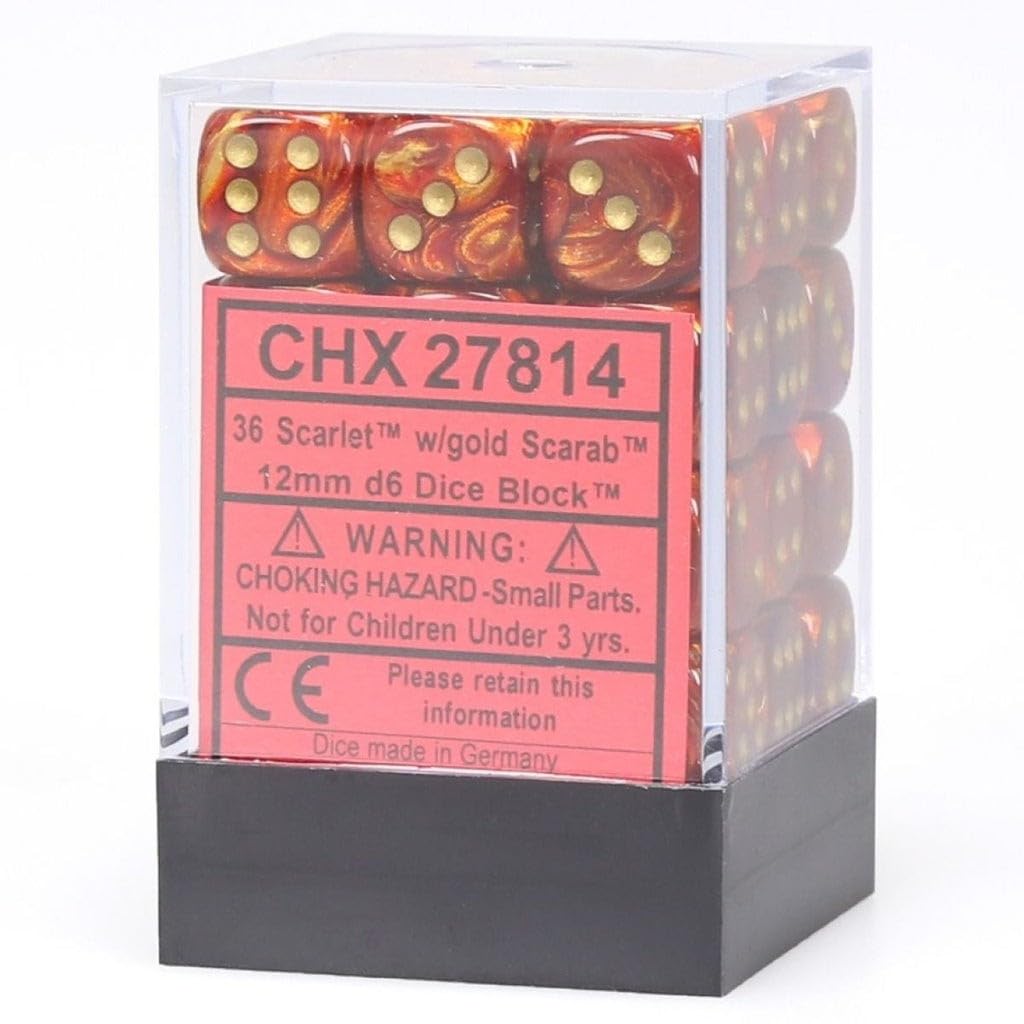 Chessex DND Dice Set-Chessex D&D Dice-12mm Scarab Scarlet and Gold Plastic Polyhedral Dice Set-Dungeons and Dragons Dice ludes 36 Dice – D6, Various (CHX27814) 1