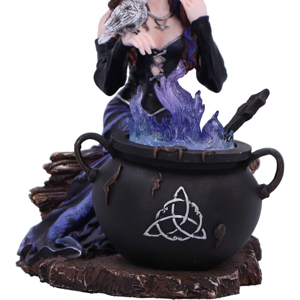 Alvina Witch Figurine with Owl and Cauldron 16cm