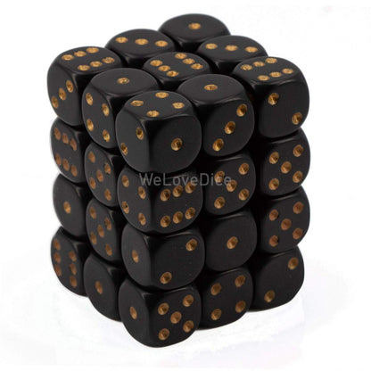 Chessex 25828 Dice-Opaque: 36D6 Black/Gold Set, Multicolor 1