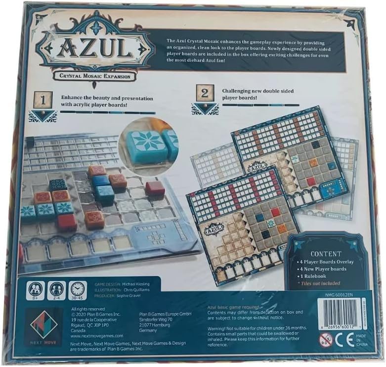 Azul Crystal Mosaic Board Game EXPANSION - Strategic Tile-Placement Game for Family Fun, Great Game for Kids and Adults, Ages 8+, 2-4 Players, 30-45 Minute Playtime, Made by Plan B Games