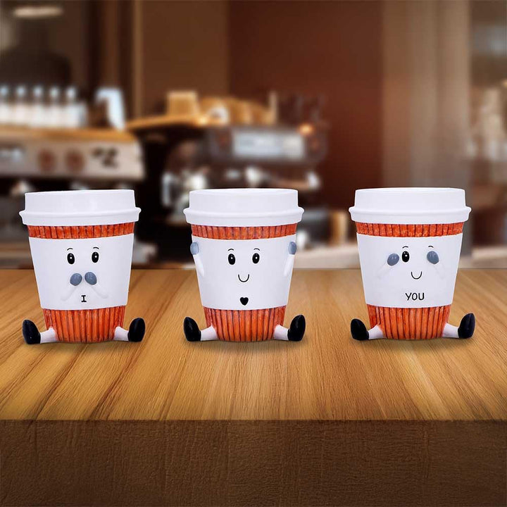 Three Wise Coffee Cups Figurines 7cm