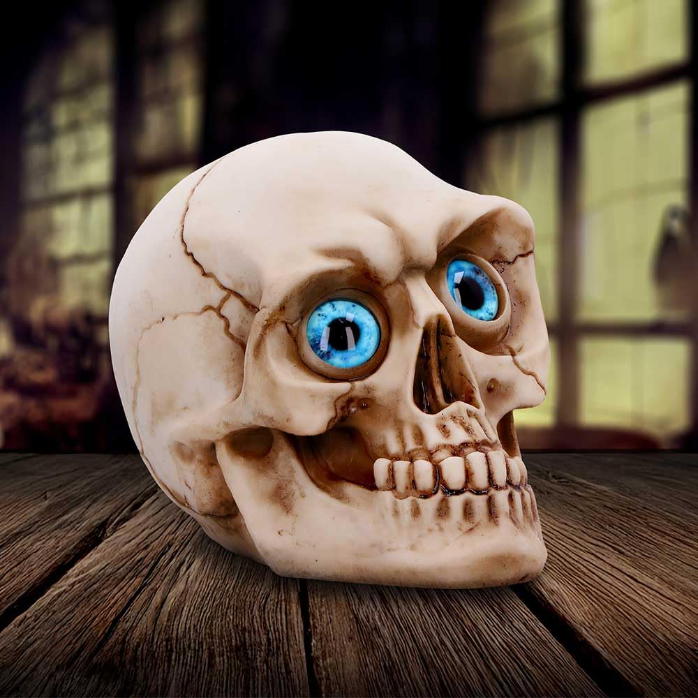 Eyes Wide Open Blue Decorative Resin Skull 12cm 7