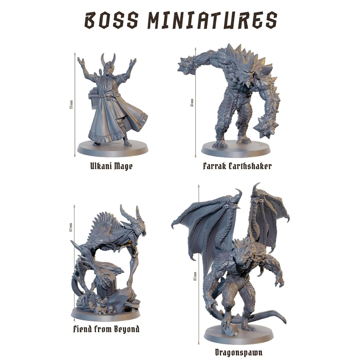 Mighty Boards: Fateforge Chronicles of Kaan: Boss Miniatures Set - 4 Unpainted Figures, Board Game Upgrade, Expansion Accessories, Co-Op Adventure 2