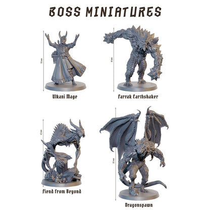 Mighty Boards: Fateforge Chronicles of Kaan: Boss Miniatures Set - 4 Unpainted Figures, Board Game Upgrade, Expansion Accessories, Co-Op Adventure 2