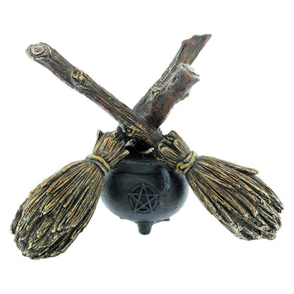 Witch Wiccan Witchcraft Broomstick Crystal Ball Holder 17cm 3