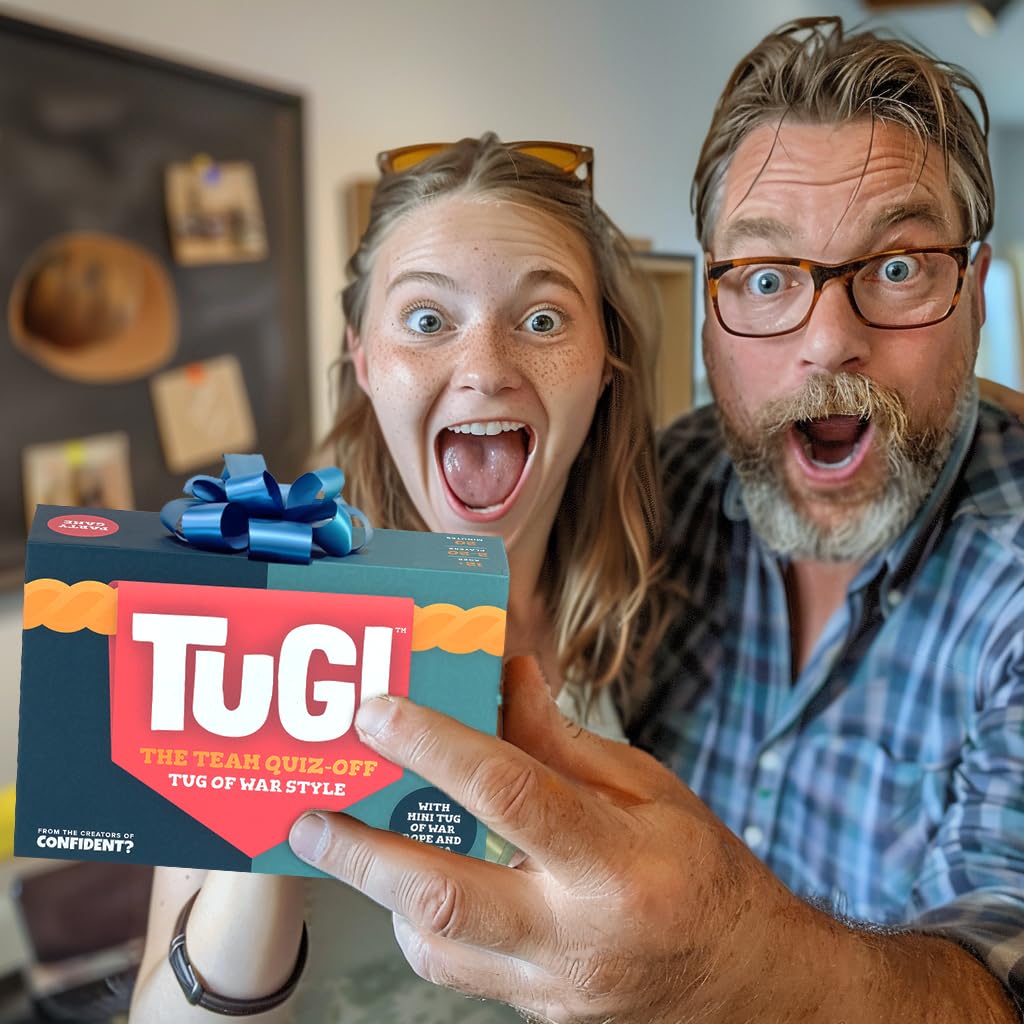 TUG! The Team Trivia Game with a Mini Tug of War in The Box | Perfect for 2-20 Players | Ultimate Holiday Game for Teens, Adults and Family Game Night | Great Gift or Stocking Stuffer | Ages 11+