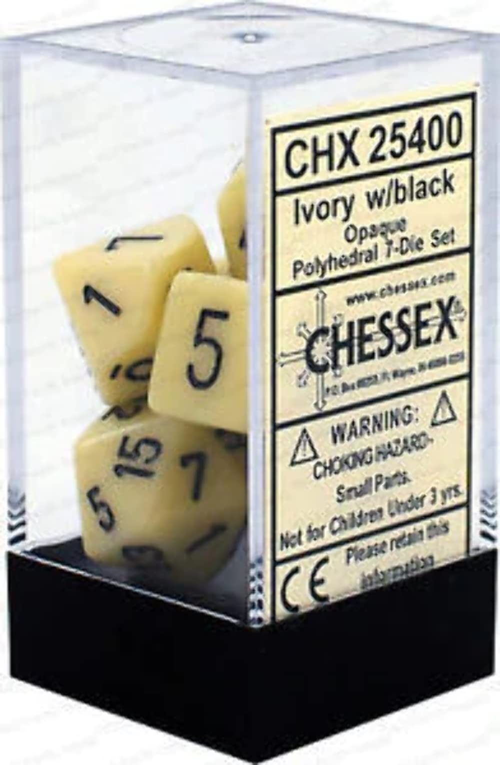 Chessex CHX25400 Dice-Opaque Ivory/Black Set, Multicolor 1