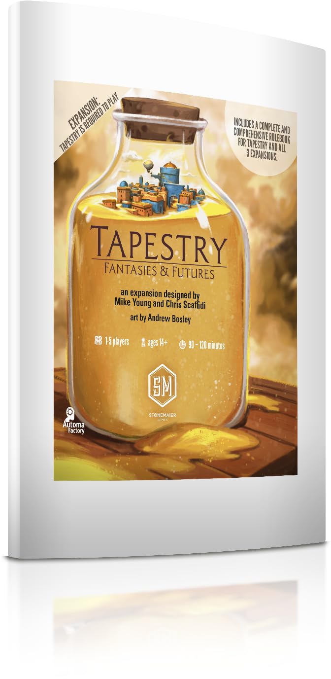 Stonemaier Games: Tapestry: Fantasies & Futures Expansion | Add to Tapestry (Base Game) | New Civs, Cards, and Cities Inspired by Fantasy and Science Fiction | 1-5 Players, 120 Mins, Ages 14+