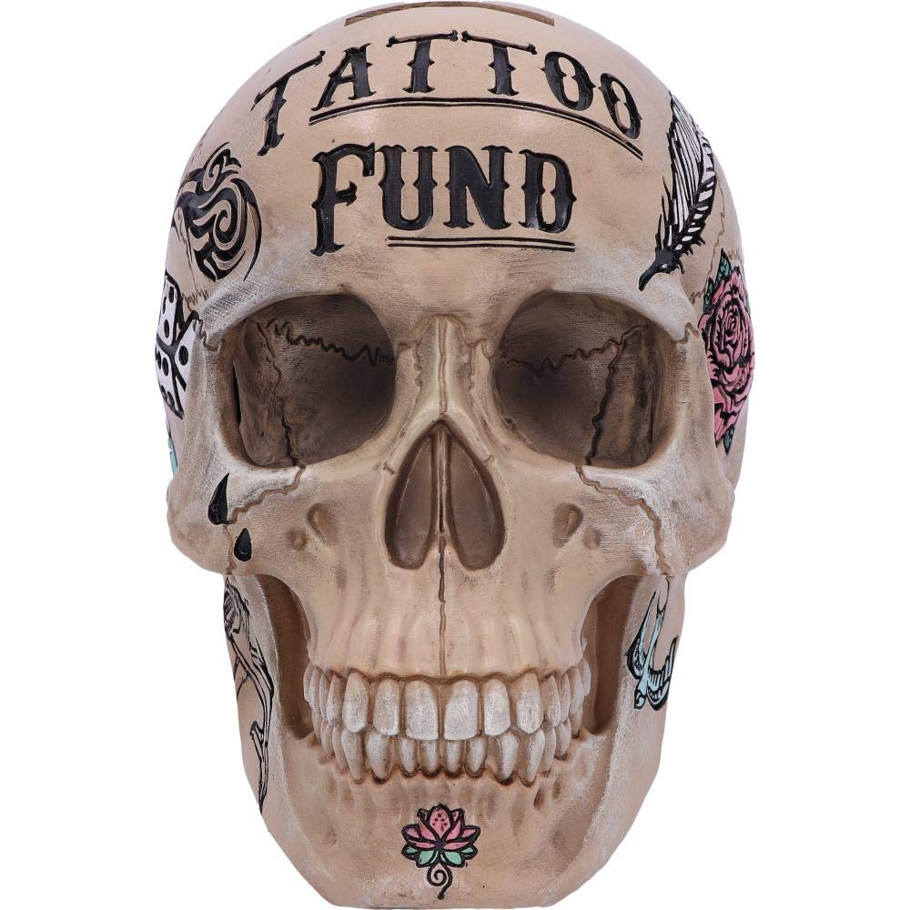 Natural Bone Coloured Traditional Tribal Tattoo Fund Skull Money Box 15cm 6
