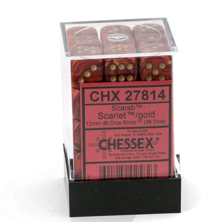 Chessex DND Dice Set-Chessex D&D Dice-12mm Scarab Scarlet and Gold Plastic Polyhedral Dice Set-Dungeons and Dragons Dice ludes 36 Dice – D6, Various (CHX27814) 5