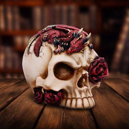 Rose Flame Decorative Skull With Sleeping Dragon 14.5cm 7