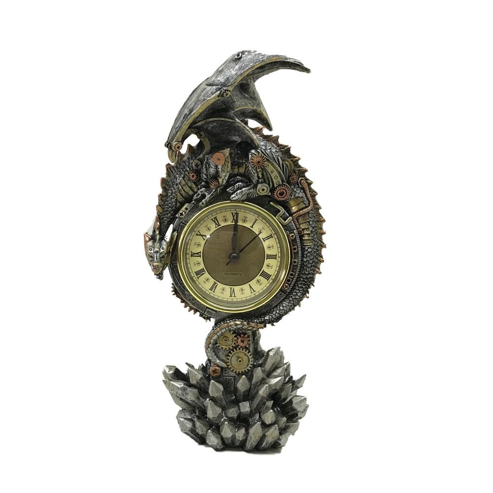 Clockwork Reign Steampunk Dragon Mantel Clock 28cm