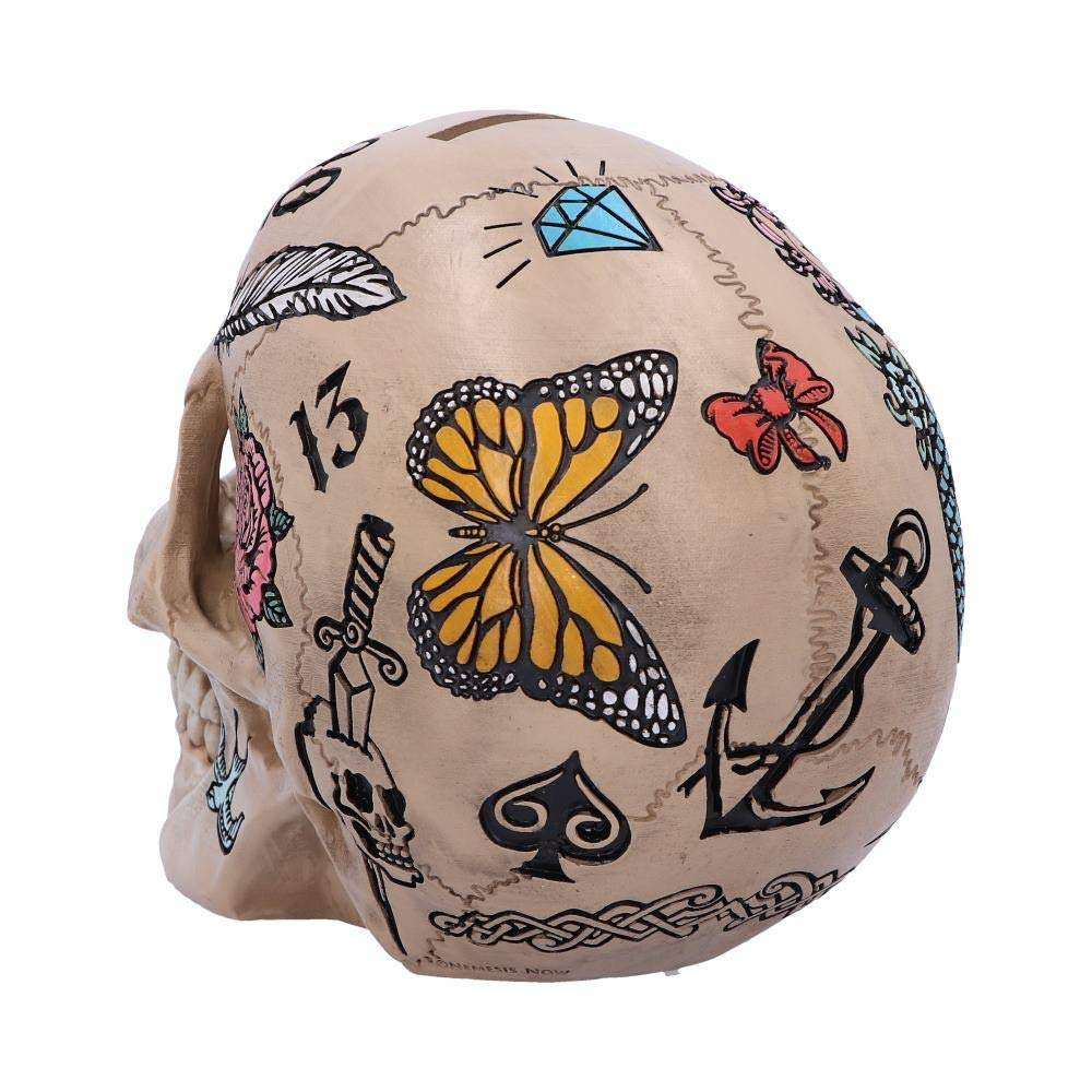 Natural Bone Coloured Traditional Tribal Tattoo Fund Skull Money Box 15cm 4