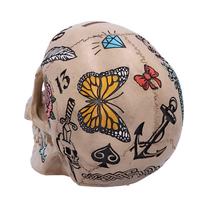Natural Bone Coloured Traditional Tribal Tattoo Fund Skull Money Box 15cm 4