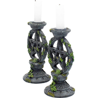 Set of 2 Wiccan Pentagram Candlesticks Witch Candle Holders 15cm 5