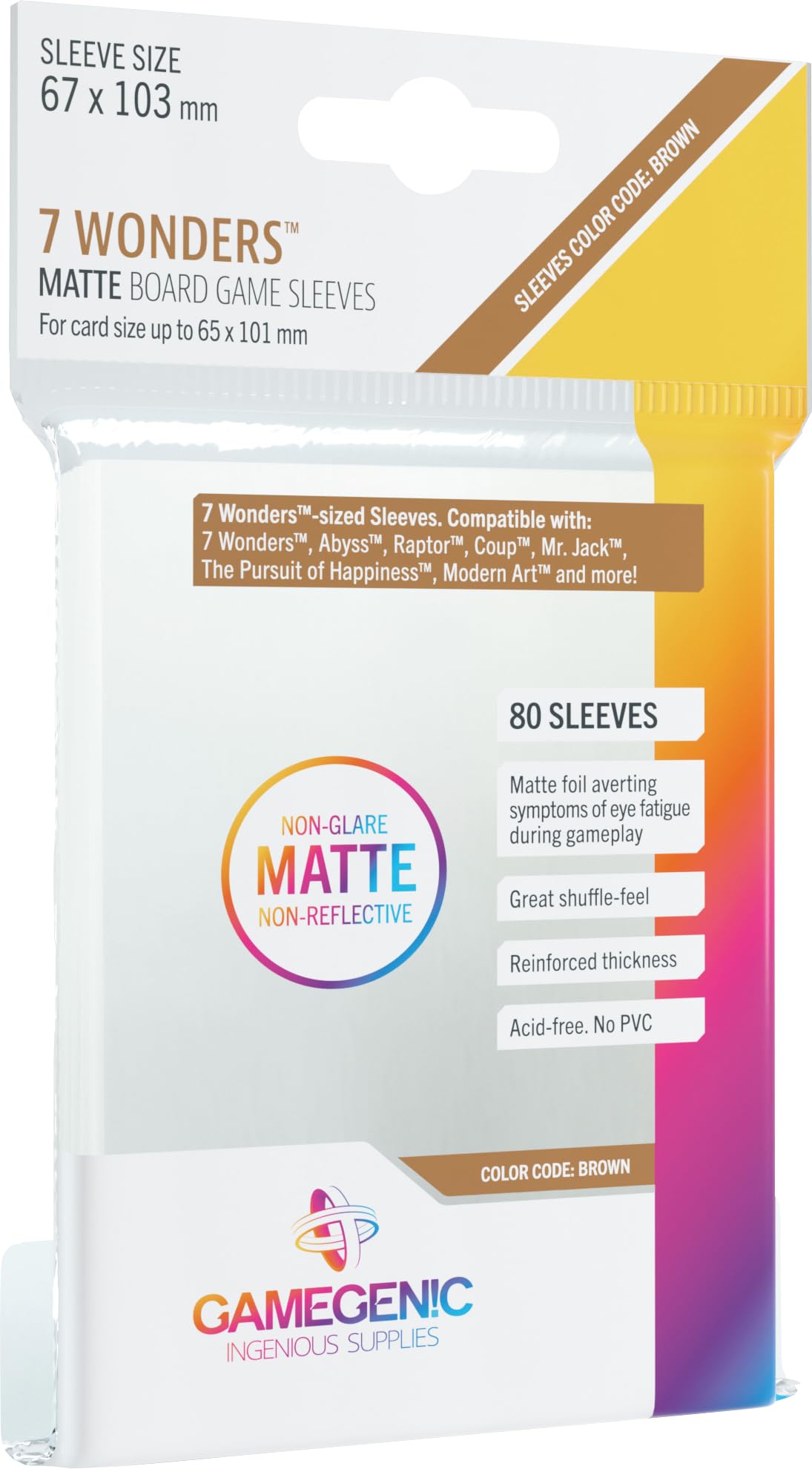 Matte 7 Wonders Sleeves 67 X 103 Mm 80 Card Sleeve by Gamegenic 1