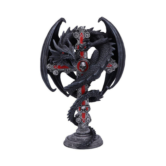 Anne Stokes Gothic Guardian Dragon Cross Candle Holder Black 26.5cm 2