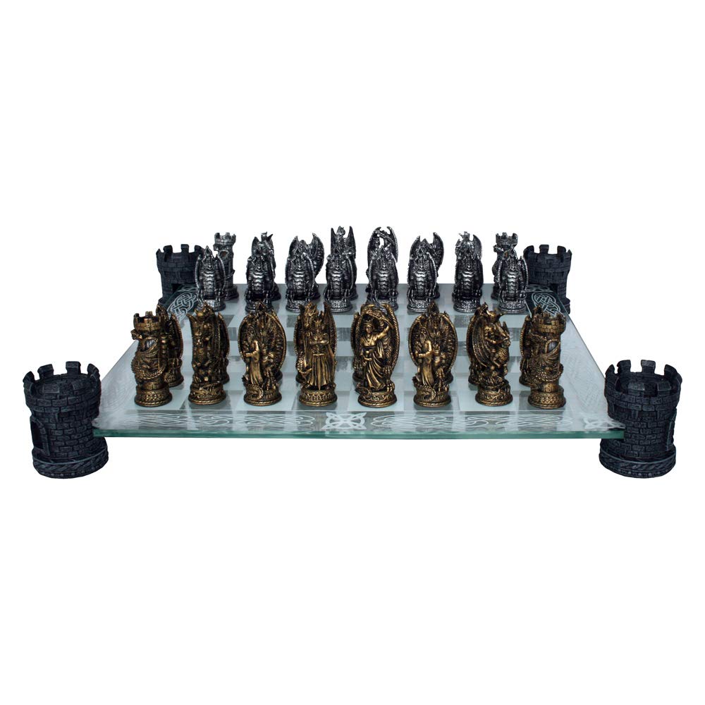 Raised Fantasy Kingdom Of The Dragon Chess Set With Corner Towers 43cm 2