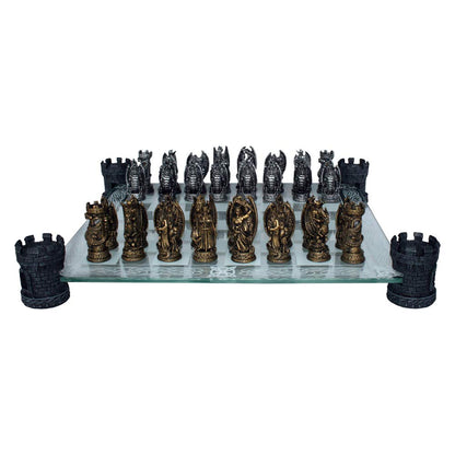 Raised Fantasy Kingdom Of The Dragon Chess Set With Corner Towers 43cm 2