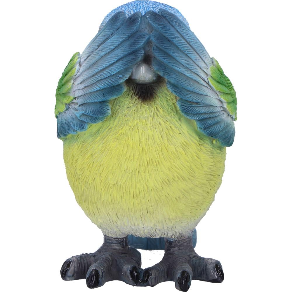 Three Wise Blue Tit Figurines in See no Hear Speak Evil Poses 8cm