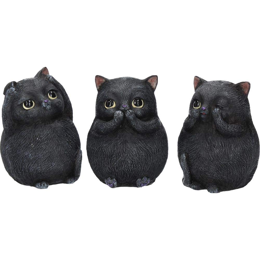 Three Wise Fat Cat Figurines 3 Cute Cats 8.5cm