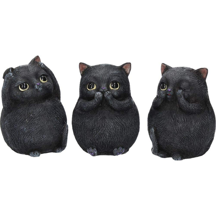 Three Wise Fat Cat Figurines 3 Cute Cats 8.5cm
