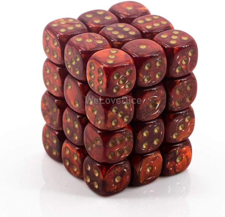 Chessex DND Dice Set-Chessex D&D Dice-12mm Scarab Scarlet and Gold Plastic Polyhedral Dice Set-Dungeons and Dragons Dice ludes 36 Dice – D6, Various (CHX27814)