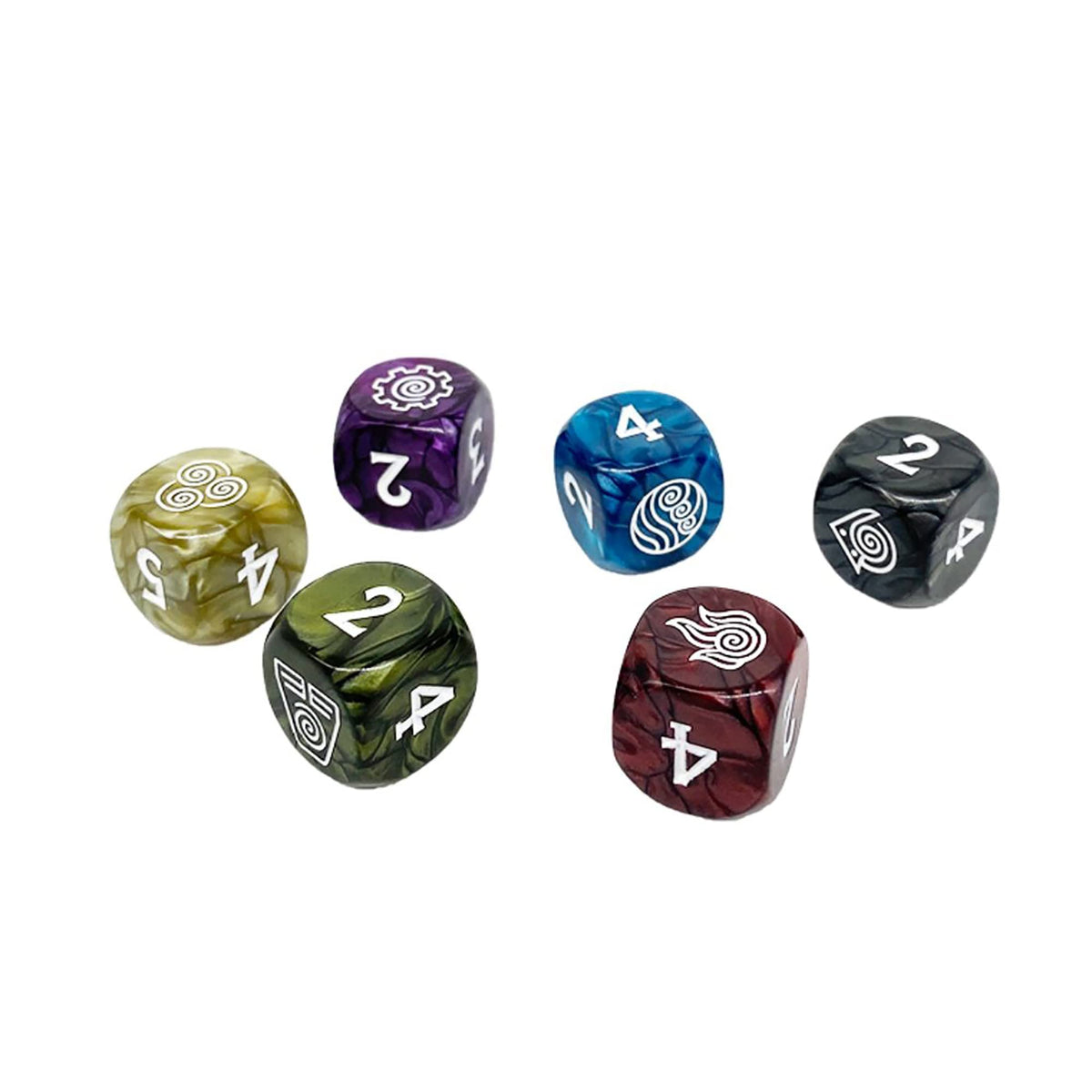 Magpie Games Dice Pack - Avatar Legends: The Roleplaying Game, 12 Six-Sided Dice Set, Engraved with Bending & Training Symbols, Pearlescent Colors, RPG Tabletop Accessory 4
