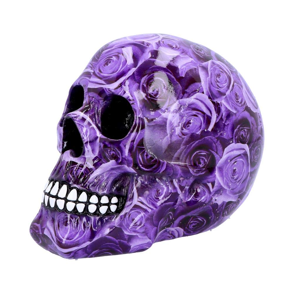 Purple Rose Romance Skull Ornament 18cm