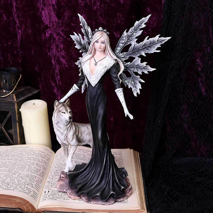 Dark Aura Fairy With Her Grey Wolf Companion 24cm