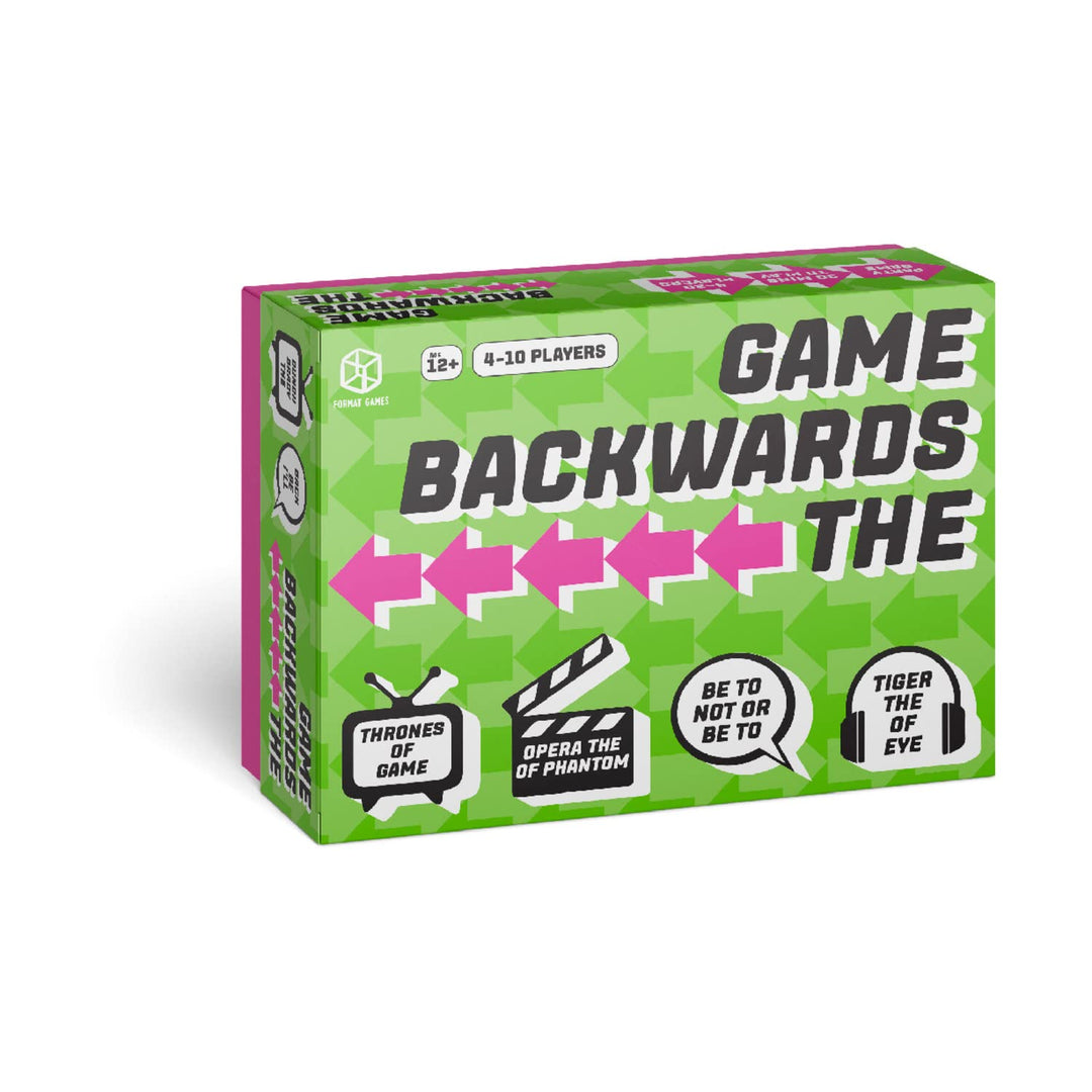 The Backwards Game - Silly Reverse Challenges and Word Play Fun! Cooperative Party Game, Family Game for Kids & Adults, Ages 12+, 4-10 Players, 30-60 Minute Playtime, Made by Format Games