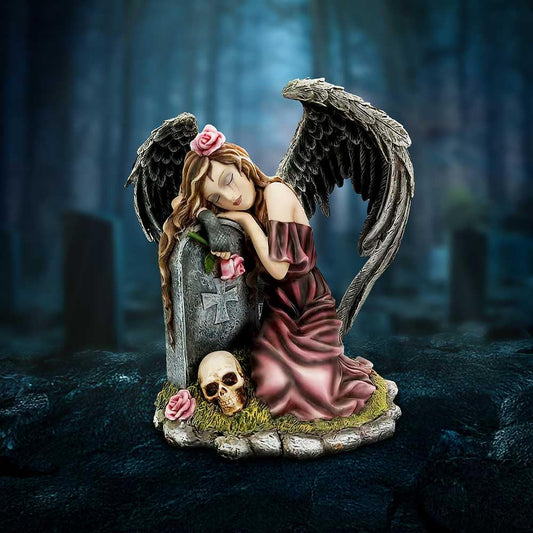 Lost Love Mourning Angel Figurine with Gravestone and Roses 29cm 2