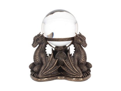 Bronze Dragons Prophecy Mythical Crystal Ball Holder 18.5cm 6