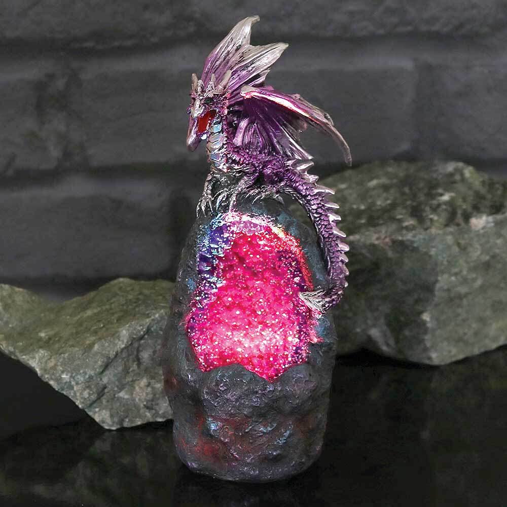 Amethyst Crystal Geode Protecting Dragon Figure Guard