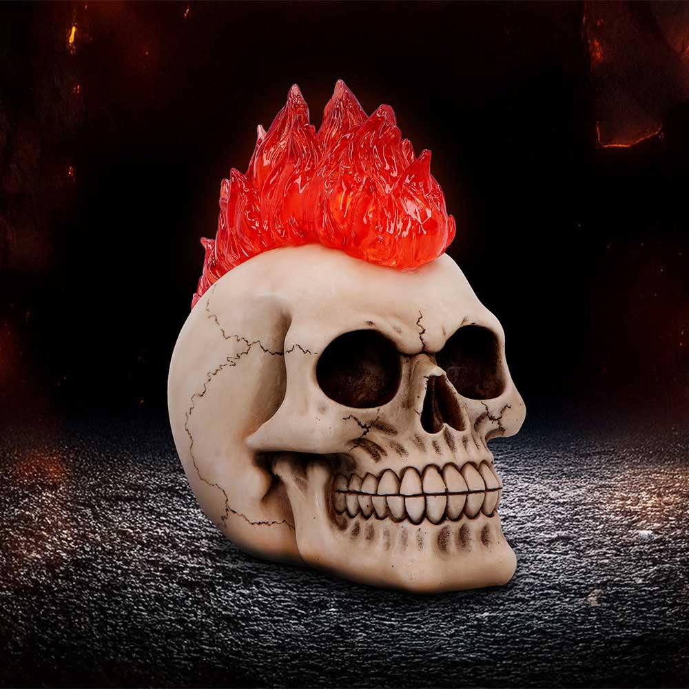 Hot-Headed Decorative Resin Skull Flame Mohawk 19cm 7