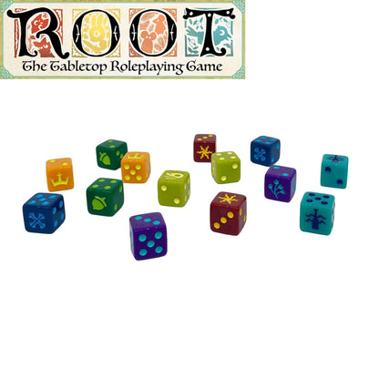 Magpie Games Dice Set for Root: The Roleplaying Game, 14 Six-Sided Dice Engraved with 7 Woodland Factions, Tabletop Fantasy Adventure 4