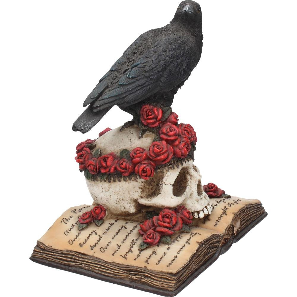 Heartaches Reflection Raven Figurine Skull Rose Valentine Ornament 17cm